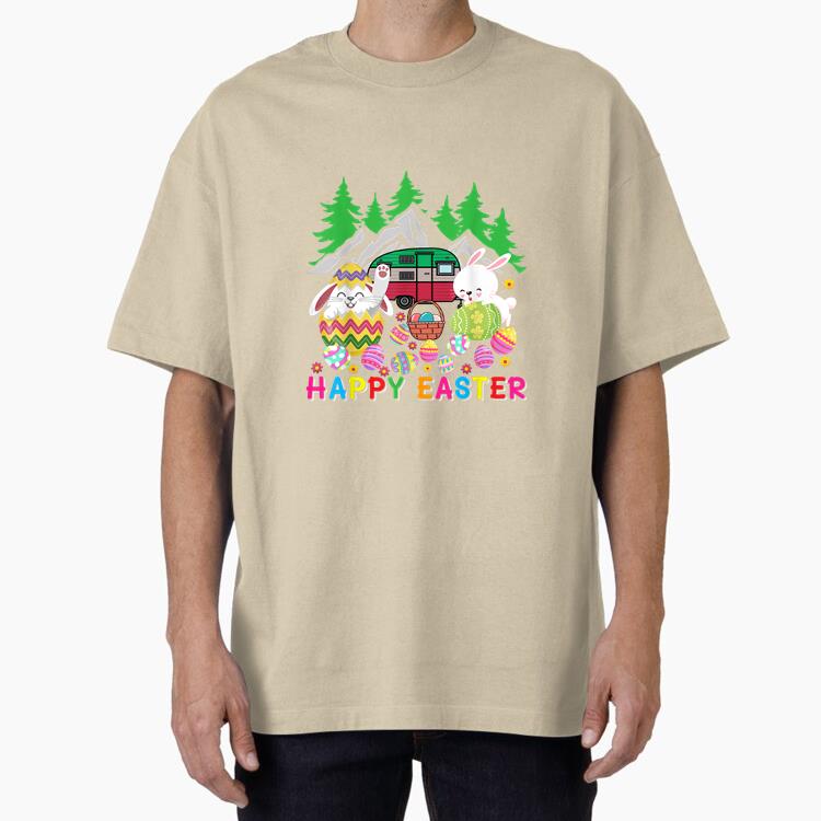 Happy Easter Bunny Camping Cotton T-Shirt 