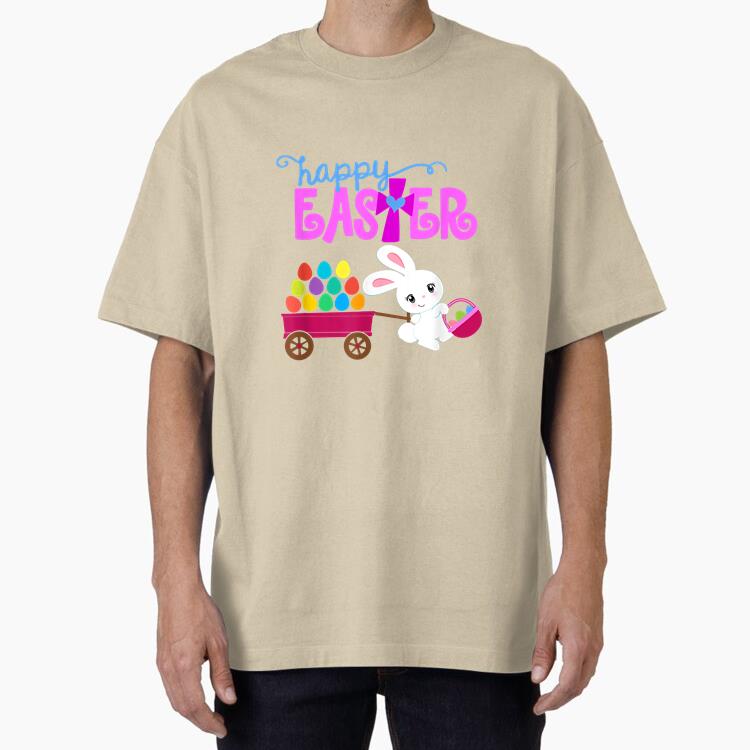 HAPPY EASTER Bunny Egg Hunt Basket Christian Girls Toddlers Cotton T-Shirt 